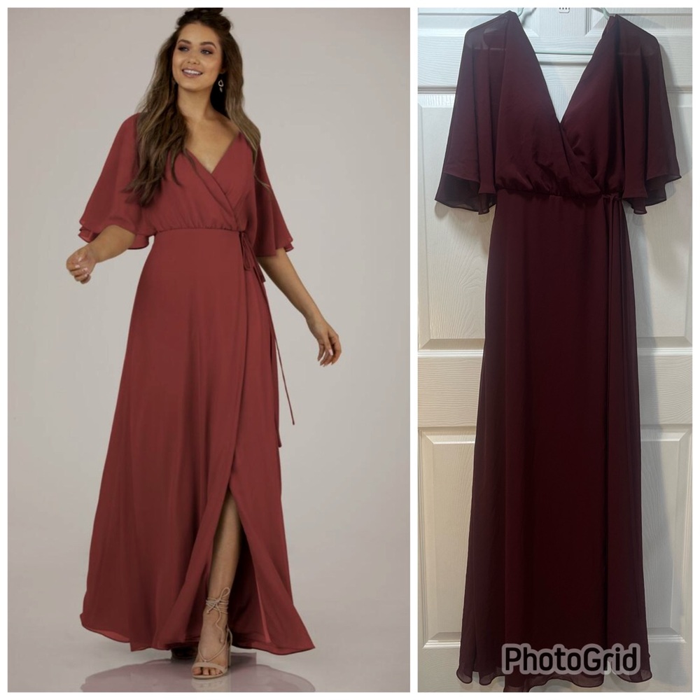 Sorella Vita Bridesmaid Faux Wrap Dress 3/4 Flutter Sleeves Red Style 9408 Sz 8